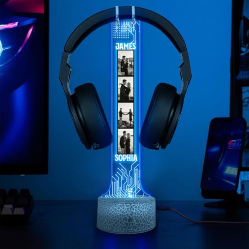 Personalized Headphone Led Night Light, Custom Photo RGB Light Headset Holder, Gift for Couple, Boyfriend Gifts, Headphone Display with Photos, Gamers Room Decor, Valentines Day Gifts - color: 12