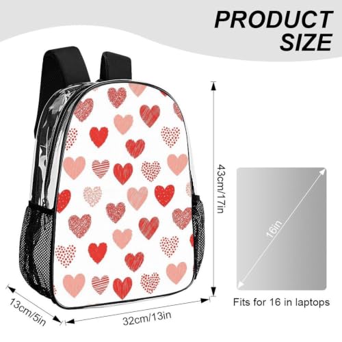 Stadium Approved Heavy Duty Clear Bookbag Adjustable Shoulder Straps | Water Resistant, Valentines Day Love Hearts Red, Heavy Duty Stadium Approved See Through Bag for Beach Travel Seaside - color: Pattern (503)
