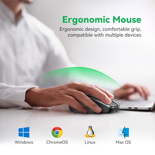 TechRise Bluetooth Mouse (BT5.0/3.0 & 2.4G) Rechargeable Wireless Mouse, 4800 DPI Optical Tracking, 6 Adjustable DPI, 2.4GHz with USB A Receiver, Quiet Clicks, Ergonomic Grips, 6 Buttons - Black - color: Black