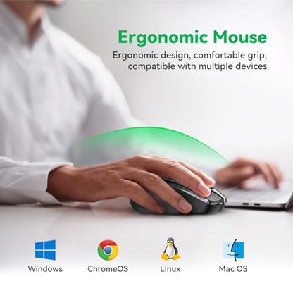 TechRise Bluetooth Mouse (BT5.0/3.0 & 2.4G) Rechargeable Wireless Mouse, 4800 DPI Optical Tracking, 6 Adjustable DPI, 2.4GHz with USB A Receiver, Quiet Clicks, Ergonomic Grips, 6 Buttons - Black - color: Black