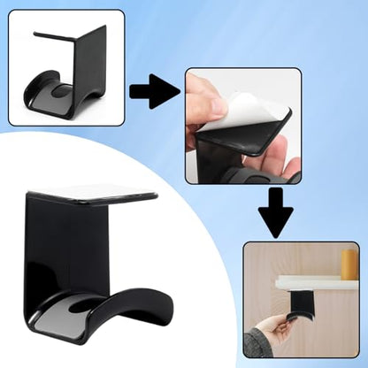 1Pcs Black ABS Plastic Headphone Stand Hanger, Hanging Headset Holder Hook Under Desk, Adhesive Earphones Hangers for Desk Headphone Hanger, Most Headphones and Controller - color: Black, size: Under Desk