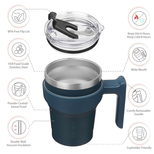 BJPKPK 10 oz Mini Tumbler with Lid, Straw & Handle, Insulated Steel Cup | Small, Spill Proof, Leak Proof, Thermal, Double Wall Vacuum, Sweatproof, Dishwasher Safe, BPA Free, Navy Blue - color: A-Navy Blue, size: 10 Ounces