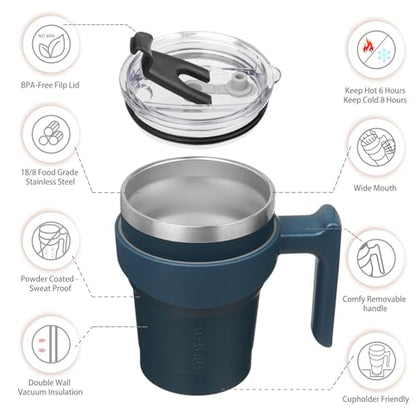 BJPKPK 10 oz Mini Tumbler with Lid, Straw & Handle, Insulated Steel Cup | Small, Spill Proof, Leak Proof, Thermal, Double Wall Vacuum, Sweatproof, Dishwasher Safe, BPA Free, Navy Blue - color: A-Navy Blue, size: 10 Ounces