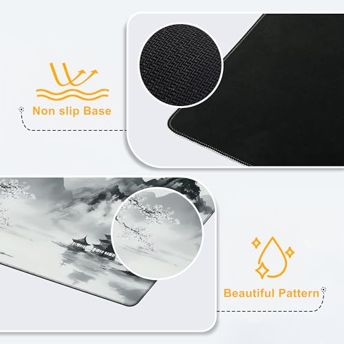 Large Mouse Pad Black and White Cherry Blossoms Waterproof Extra Large Mousepad with Stitched Edges Non-Slip Rubber Base Computer Protector Desk Pad for School Office Home 35.4"X 15.7" - color: Cute Green Frog Plant