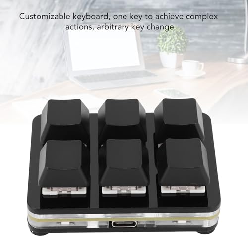 XUMIUZIY 6 Key Gaming Keyboard, USB Mini Keyboard with Programmable Macro, RGB Mechanical Keyboard, 6 Keys One Handed USB PC Keypad for Game Office (Black) - color: Black