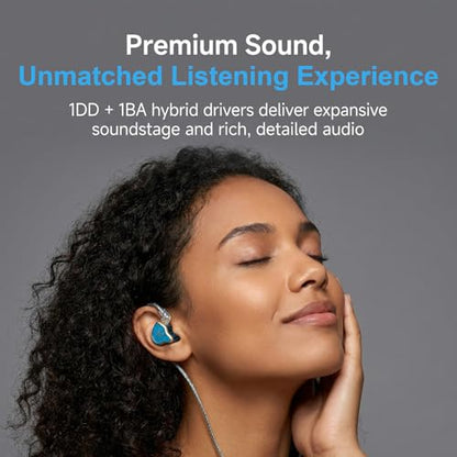 In Ear Monitor Headphones Hybrid 1BA+1DD HiFi Deep Bass IEM Earphones Blue | Hybrid Banlance Armature with Dynamic in Ear Headphones IEM Earphones Gaming Earbuds no Mic - color: QT820-Blue no Mic