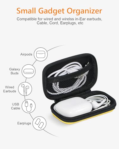 Gold-Yellow Mini Earbud Case, Cute Protective Pouch for Apple Airpods | Fits Samsung Galaxy Buds, JBL, Sony, Cable, Card, Earplugs, Heart Monitor, Small Hard Shell Bag - color: Gold-Yellow