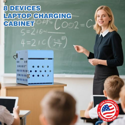 POCHAR 8-Unit Charging Cabinet for Chromebooks & Tablets Up to 14" Screens | Laptop Lock Box for iPads with Cable Management - Portable Locking Charging Station for Classroom, Office, Hospital, Blue - size: 8 Chromebooks/Laptops