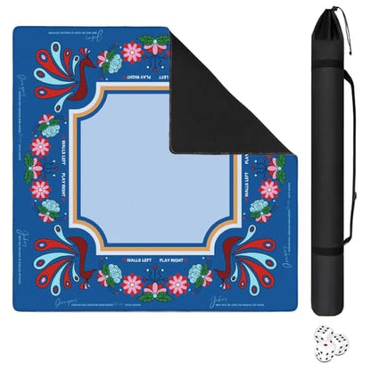 Mahjong Mat for Table with Carrying Bag & 3 Dice, Blue Peacock 31.5"x31.5" Square Rubber Mahjong Table Cover, Non-Slip & Noise Reduction Gaming Mat for Mah Jongg, Poker, Dominoes & Tile Games - color: Royal Blue