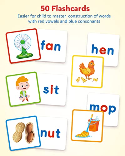 Coogam Wooden Short Vowel Reading Letters Sorting Spelling Games, Site CVC Words Learning Flashcards Alphabet Puzzle Montessori Educational Toy Gift for Kids 3 4 5 Years Old