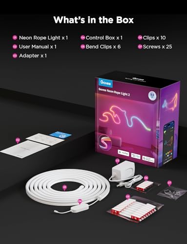 Govee RGBIC Neon Lights 9.8ft Works with Matter, Alexa, Google Assistant | LED Smart Neon Rope Light 2, Custom DIY Neon Strip Lights for Bedroom and Wall Decor, Softer Material, White - size: 9.8ft