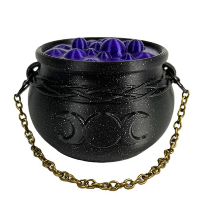 Witch's Cauldron Bowl with Bubbling Potion Lid and Chain - Spooky Halloween Goth Decor - RPG Dice Holder Stash Storage (3in Triple Moon) - size: 3in Triple Moon