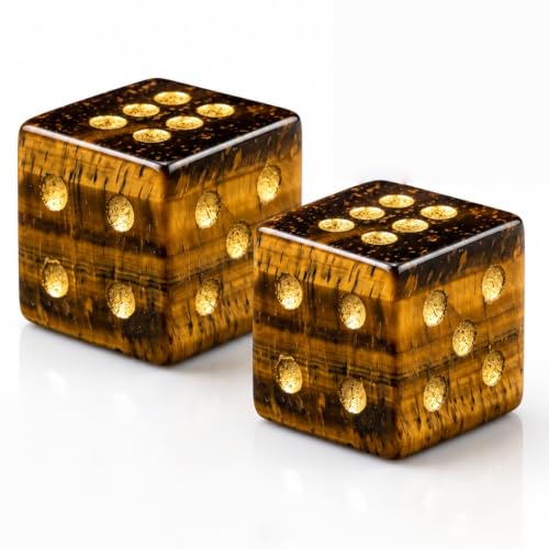 2PCS Crystal D6 Dice, 16mm Natural Gemstone Mahjong Dice Set Stone Dice for Games, Accessories, Tabletop Board Games, Casino Games, Craps, DIY Crafts, Spiritual Decor and Home Decor - color: D6-tiger's Eye