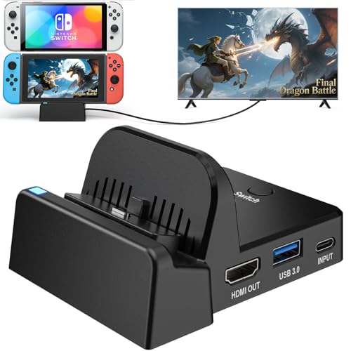 VIXLW TV Docking Station for Nintendo Switch/OLED，Portable Charging TV Dock Station with 4K HDMI Adapter/Type C Data Port/USB 3.0 Port，Replacement for Official Nintendo Switch Dock