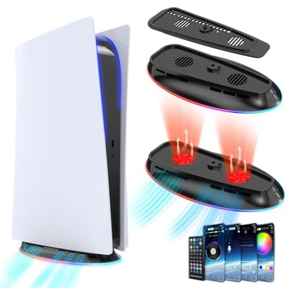 Cooling Fan Base Stand for PS5/PS5 Slim/PS5 Pro 2 Speed Fans Cooling Station with Control＆RGB Light DIY Decoration Game Console Cool Fan Accessories (Black)