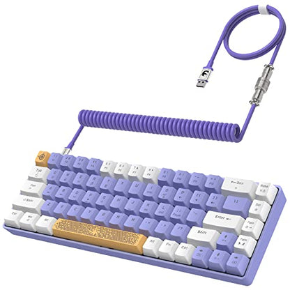 ZIYOU LANG RK-T8 Wired 65% Mechanical RGB Gaming Keyboard-White/Purple | Rainbow Backlit,Anti-ghosting,TKL,Mini 68 Key,Custom Coiled C to A Cable,Tactile Blue Switch for PS4 PS5 Xbox PC Mac Gamer - color: White Purple, size: 65% Keyboard