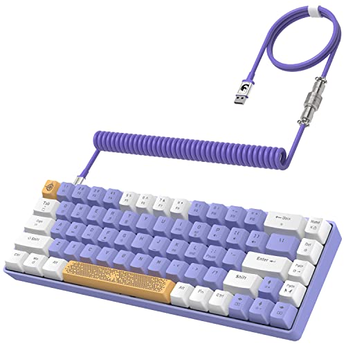 ZIYOU LANG RK-T8 Wired 65% Mechanical RGB Gaming Keyboard-White/Purple | Rainbow Backlit,Anti-ghosting,TKL,Mini 68 Key,Custom Coiled C to A Cable,Tactile Blue Switch for PS4 PS5 Xbox PC Mac Gamer - color: White Purple, size: 65% Keyboard