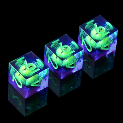 3Pcs D6 Dargon Eye Liquid Core DND Dice Set with Resin Sharp Edge, 6 Sided Dice 16mm Handmade Polyhedral D&D Dice for Dungeons and Dragons - color: D6-green Purple