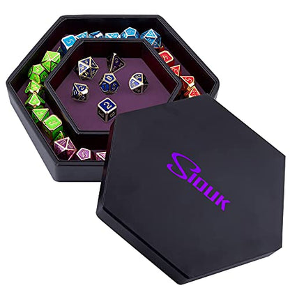 SIQUK Dice Tray with Lid Hexagon Dice Rolling Tray Dice Holder for Dice Games Like RPG, DND and Other Table Games, Purple - color: Purple