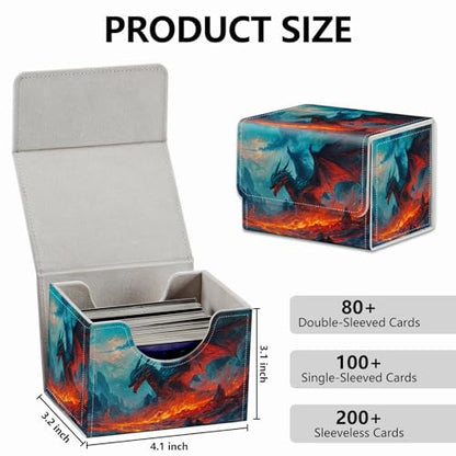 Strong Magnet MTG Demon Deck Box Playing Card Case Magic The Gathering Commander Deck Box Creative Pattern Trading Card Storage Box for Collectible Games, Dragon Flies Against The Fire - color: Dragon Flies Against The Fire