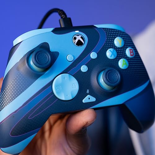PDP Gaming REMATCH GLOW Enhanced Wired Controller: Licensed Xbox Series X|S Gamepad, Xbox One, Windows PC, Mappable Back Buttons, Audio Controls, Customizable Companion App: Blue Tide Glow in the Dark - color: Blue Tide (Glow in the Dark), style: Controll