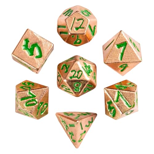 Mini Dice Set with Rune Keychain Case,7PCS Polyhedral Metal Dice Set for DND Role Playing Games(Silver/Red Copper Green) - color: Silver/Red Copper Green