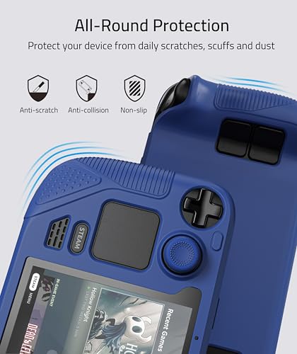 Syntech Protective Case Compatible with Steam Deck Accessories Console OLED/LCD, All-Round Protection with Non-Slip Thumb Grips, Silicone Cover for Enhanced Fit and Alignment-Navy Blue | Upgraded Zero-Gap Fit Fixes Edge Sagging, All-Round Shock Absorption