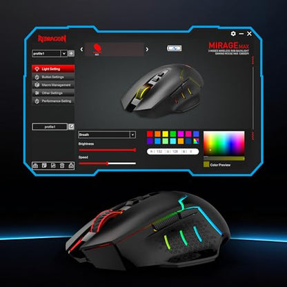 Redragon M690 MAX Wireless RGB Gaming Mouse 12800 DPI Remapping Keys | Cable-Free 0 Delay, Redefine Keybinding Macro, Vibing Backlight, Ergonomic Grip Body Comfort - style: M690 MAX
