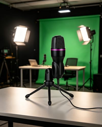 3.5mm Condenser Microphone, 360° Omnidirectional Mic with Noise Reduction, HiFi Sound, Adjustable Shockproof Stand, Plug & Play for PC, Laptop, Phone, Recording, Live Streaming, Gaming, Conference - size: 3.5mm