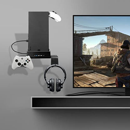 Wall Mount Cooling Fan for Xbox Series X with High Speed Low Noise Fan and 3 USB Port Xbox Series X Wall Mount Kit with Controller Holder & Headphone Hanger Touch Switch Holder Bundle