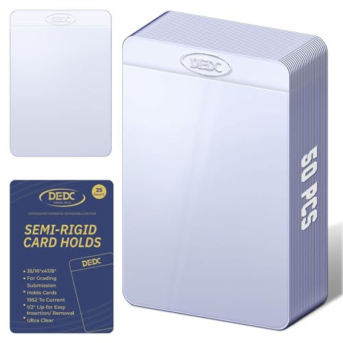 DEDC 50Pcs Semi Rigid Card Holder, Semi Rigid Card Sleeves 1/2 Lip Semi-Rigid Tall Card Holders Trading Card Sleeve for PSA, SGC, BGS, CSG Graded Card Protector - style: 50PCS