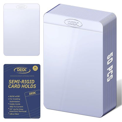 DEDC 50Pcs Semi Rigid Card Holder, Semi Rigid Card Sleeves 1/2 Lip Semi-Rigid Tall Card Holders Trading Card Sleeve for PSA, SGC, BGS, CSG Graded Card Protector - style: 50PCS