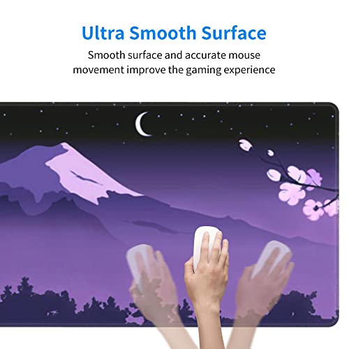 Purple Japanese Fuji Cherry Blossom Large Mouse Pad XL Extended Gaming Mouse Pad Mat Desk Pad with Stitched Edge,Full Desk Mousepad for Office,Computer,Keyboard 31.5 X 11.8 Inch - color: Purple Japanese Fuji Cherry Blossom