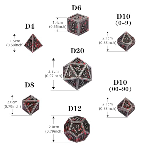 Metal Dice Set, 7pcs Polyhedral Metal DND Dice Set, DND Starter Set, D&D Gifts with Gift Bag, Role Playing Board Games Accessories, Bloodstained Silver - color: Bloodstained Silver + Gift Bag