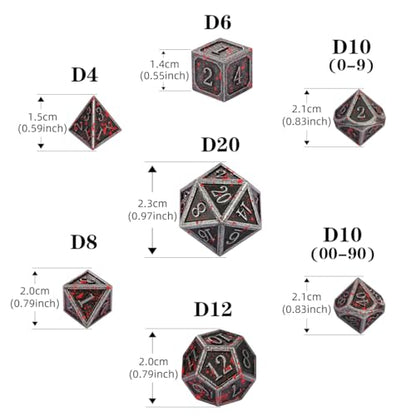 Metal Dice Set, 7pcs Polyhedral Metal DND Dice Set, DND Starter Set, D&D Gifts with Gift Bag, Role Playing Board Games Accessories, Bloodstained Silver - color: Bloodstained Silver + Gift Bag