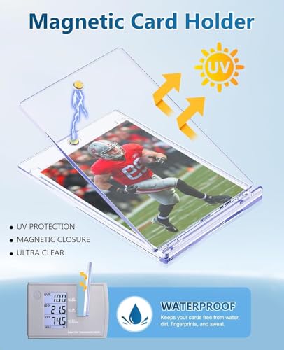 100ct Magnetic Trading Card Holders: 35pt One Touch Card Holder, U-V Protection Hard Plastic Magnetic Cards Case for Sports Game, Football, Baseball Cards - Ultra Slim - size: 100 Pack