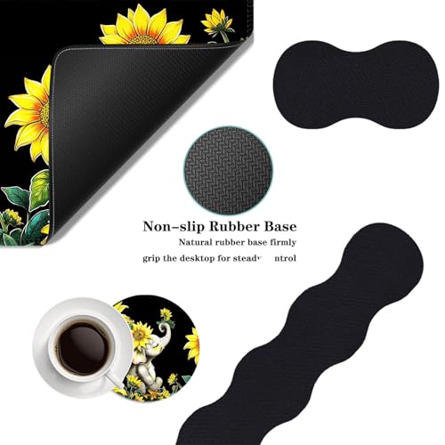 Mouse Pad,Large Desk Mat Set, 4in1 XL Mousepad + Keyboard Wrist Rest+Mouse Wrist Rest+Coaster with Ergonomic Desk Pad for Home Office Table Computer Cover -Elephant with Sunflowers - color: Elephant with Sunflowers