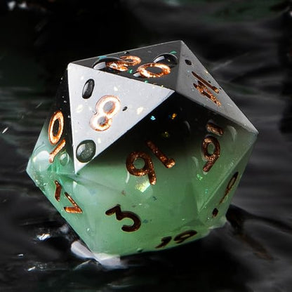 Single D20 Dice - 22mm, 20 Sided D&D Dice for Dungeons and Dragons, DND Dice with Resin Sharp Edge, Handmade Polyhedral for RPG, Roleplaying Games MTG Table Games(Gradual Green) - color: D20-gradual Green