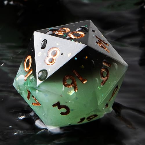 Single D20 Dice - 22mm, 20 Sided D&D Dice for Dungeons and Dragons, DND Dice with Resin Sharp Edge, Handmade Polyhedral for RPG, Roleplaying Games MTG Table Games(Gradual Green) - color: D20-gradual Green