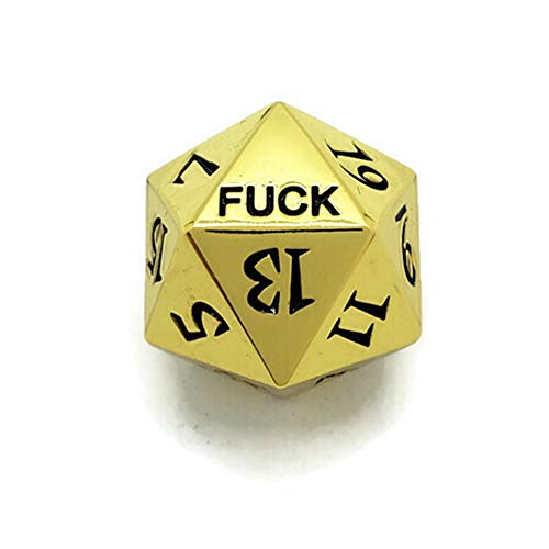 Metal D20 F Dice Critical Fail F 20 Sided Die Set DND Number Role Playing Game Dungeons and Dragons D&D Black Gunmetal Silver Red Blue Rainbow Gold Copper Purple Green Pink White (Single Dice, Gold) - color: Gold, style: Single Dice