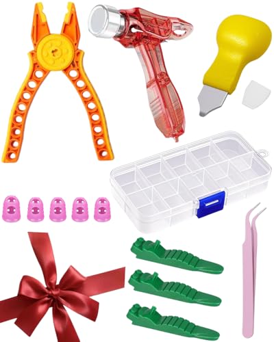 15PCS Remover Building Blocks Tool Kit - 3 PCS Brick Separator, Blocks Tool Suit, Multi-Functional Hammer, Red Gift Ribbon, Pliers, Tweezers, Finger Protectors with Iron-Box (Red) - color: Red