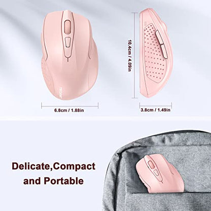 TECKNET Wireless Mouse, 2.4G Ergonomic Computer Mouse, 2600 DPI, Pink | Ergonomic Design with Side Grips, Adjustable DPI, 2-Year Battery, Compact Size, USB-A Plug & Play, Wide OS Compatibility - color: Pink