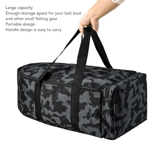 Asixxsix RC Bait Boat Storage Bag, 1000D Oxford RC Boat Remote Control Fishing Boat Cover Bag, 60 x 30 x 20cm, 24 x 12 x 8inch, Suitable for Most Bait Boats, Double Zipper - color: Black Camouflage