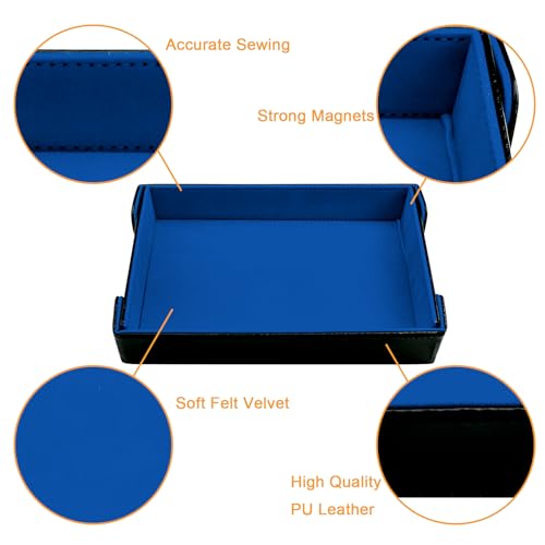 SIQUK Magnetic Folding Dice Tray Rectangle Dice Rolling Tray PU Leather Dice Trays Foldable Dice Holder Dice Rolling Mat Storage Box for D&D RPG Dice Games, Royal Blue - color: Royal Blue