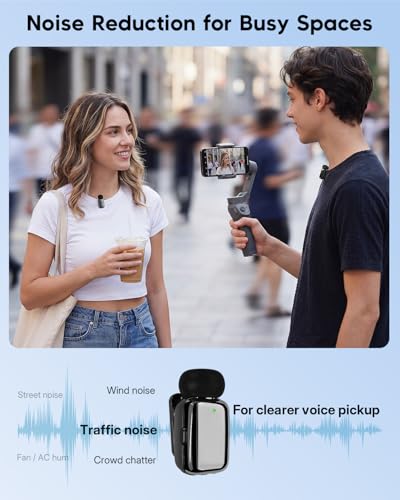 ZealSound Mini Wireless Lavalier Microphone for iPhone iPad Android, Dual Channel Wireless Microphones with Noise Cancellation, Mute & Volume Control, 33H Battery Case, USB-C & Lightning Plug & Play - color: Silver