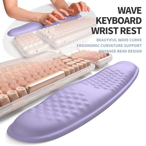 2-in-1 Ergonomic Set, Wave Keyboard Wrist Rest and Massage Slope Mouse Pad Wrist Support, Rebound Memory Foam for Relieve Carpal Tunnel Syndrome and Wrist Pain (Lavender Purple) - color: Lavender Purple