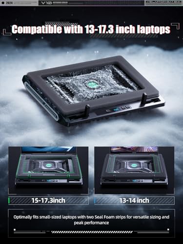 llano Laptop Cooler, Gaming Laptop Cooling Pad with 3500RPM Turbofan, 4.72 Inch External Fan Laptop Stand, Adjustable Variable Speed, Button Control, Seal Foam for Rapid Laptop13-17.3in, V10, Black