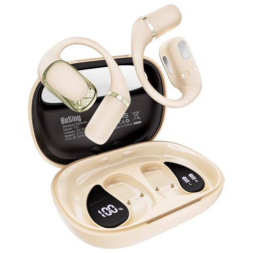 Open Ear Earbuds, Over Ear Headphones with Ear Hooks, True Wireless Bluetooth 6.0 Earphones, Stereo Sound, Ultra-Comfort, 50H Playback, IPX7 Waterproof Ear Buds with Mics for Running Sports - color: White