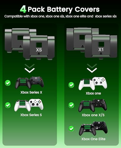 Svetaecho for Rechargeable Xbox Controller Battery Pack – 2x4800mWh Long-Lasting Battery with 4 Back Covers, USB-C Fast Charging Compatible with Xbox Series X|S / Xbox One / Elite Controller Xbox Series X Cases - color: Green
