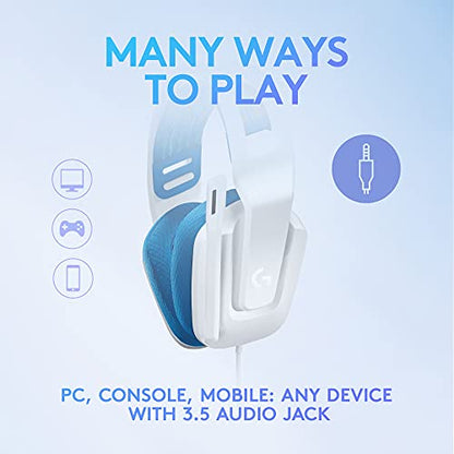 Logitech G335 Wired Gaming Headset with Flip to Mute Microphone - White | Flip to mute mic, 3.5mm audio jack, memory foam earpads, compatible with PC, PlayStation, Xbox, Nintendo Switch/Switch 2 - color: White, style: Wired
